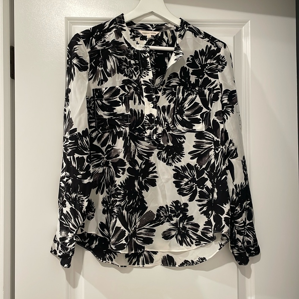 Rebecca Taylor Black and White Floral Blouse